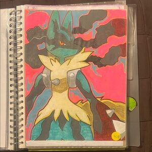 Colorful mega Lucario Drawing in Binder